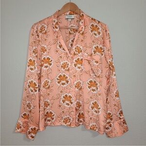 J. Crew Collection washable Silk pajama style top in Peach climbing Floral